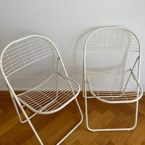 White Color Vintage IKEA Ted Net Chrome Grid Wire Folding Chair 1970s- Price per chair