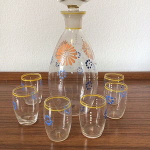 Vintage West Germany Set of 6 Glass Shot Glass & Carafe 1950’s