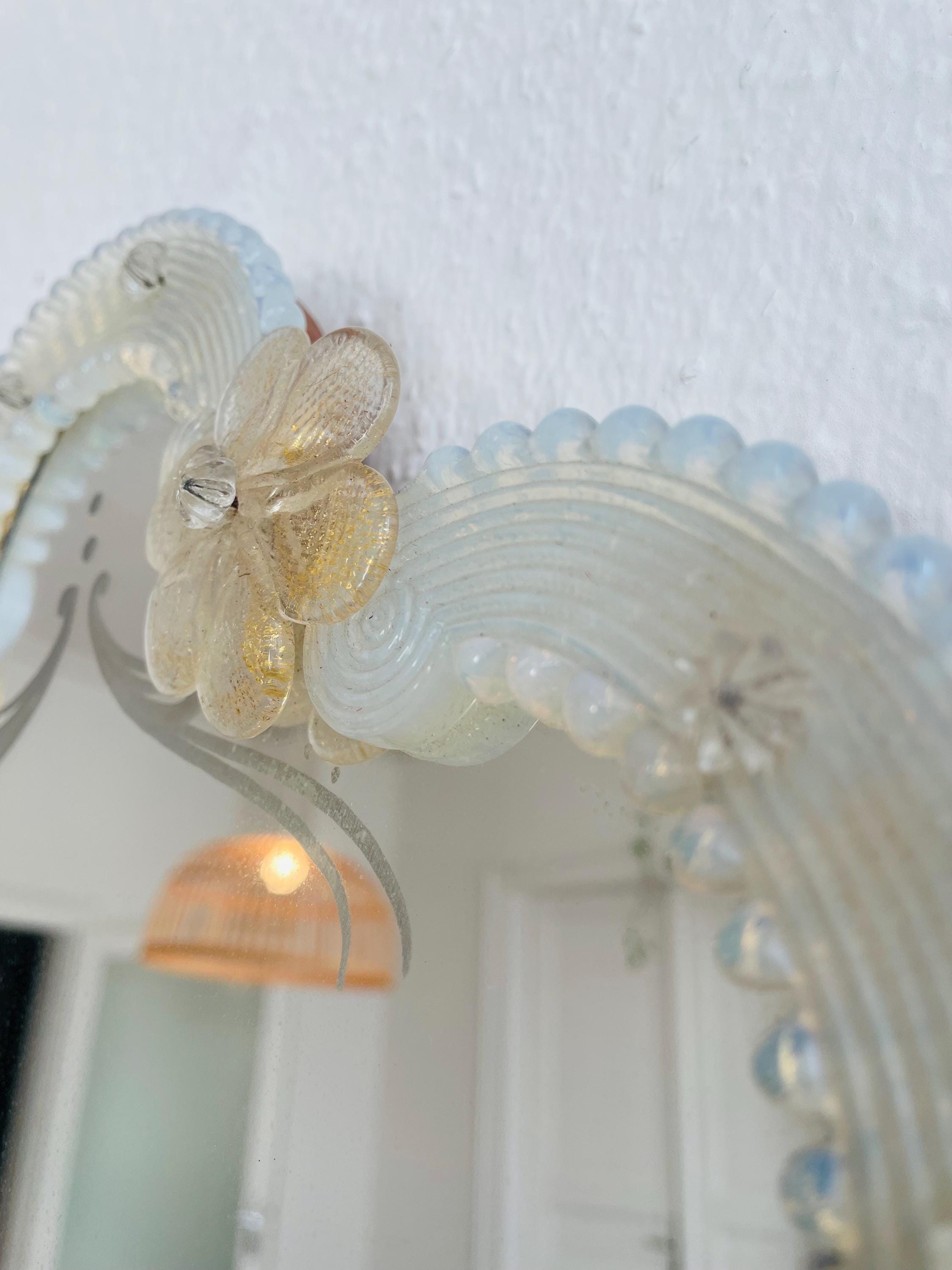 ヴィンテージ ベネチアン オパールセントカラー ムラーノガラスミラー