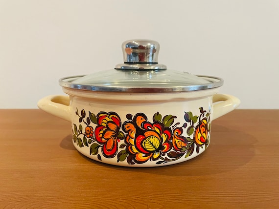 Vintage Enamel Small Size Cooking Pot 1970s 