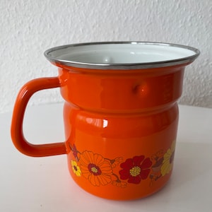 Vintage Space Age Orange Color Enamel Pot- Italian-  1970’s