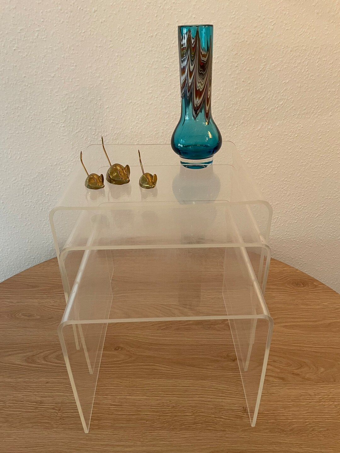 Vintage Midcentury Plexiglass Set of 3 Nesting Tables Space Age Atomic Era Panton Eames 1970's