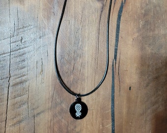Upside Down Pineapple Necklace: Stainless Steel Charm, Adjustable Cord