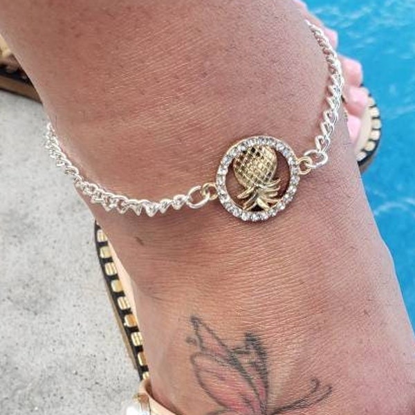 Pineapple anklet, Upside Down pineapple anklet, Lifestyle anklet, Pineapple bracelet, Charm anklet, Includes Jewelry Bag