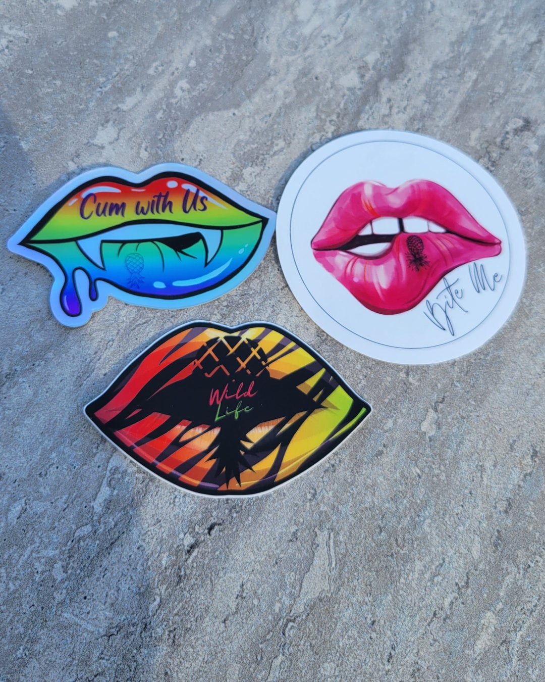 Lips Upside Down Pineapple Stickers / Pack of 3 / Cum With Us Etsy