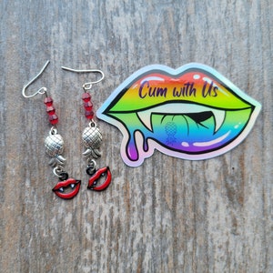 Vampire Lips & Pineapple Earrings with Stickers: Swinger Lifestyle Gift Set