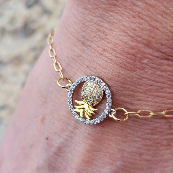 Pineapple Bracelet, Upside Down pineapple Bracelet, Lifestyle bracelet, Pineapple bracelet, Charm bracelet/ Gold and Silver