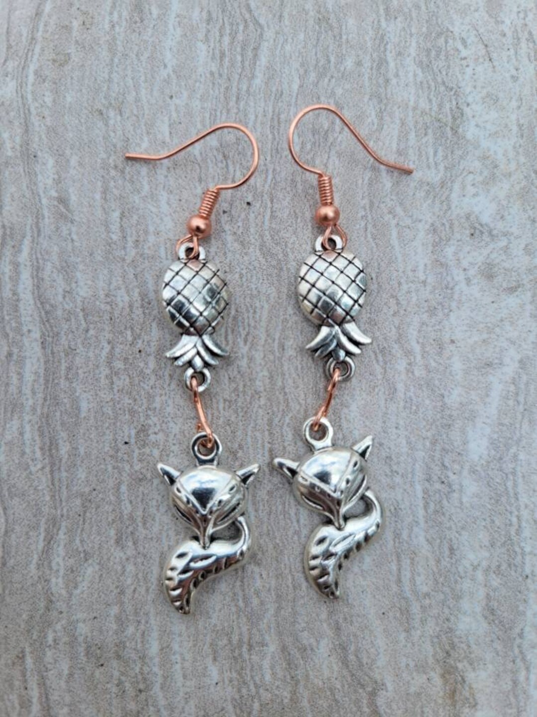 Vixen Earrings, Upside Side Down Pineapples With a Fox Earrings, Rose