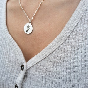 Silver Upside Down Pineapple Necklace: Stainless Steel Charm, 16&quot; Length