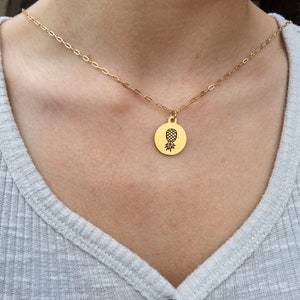 Gold Upside Down Pineapple Necklace: Stainless Steel Charm