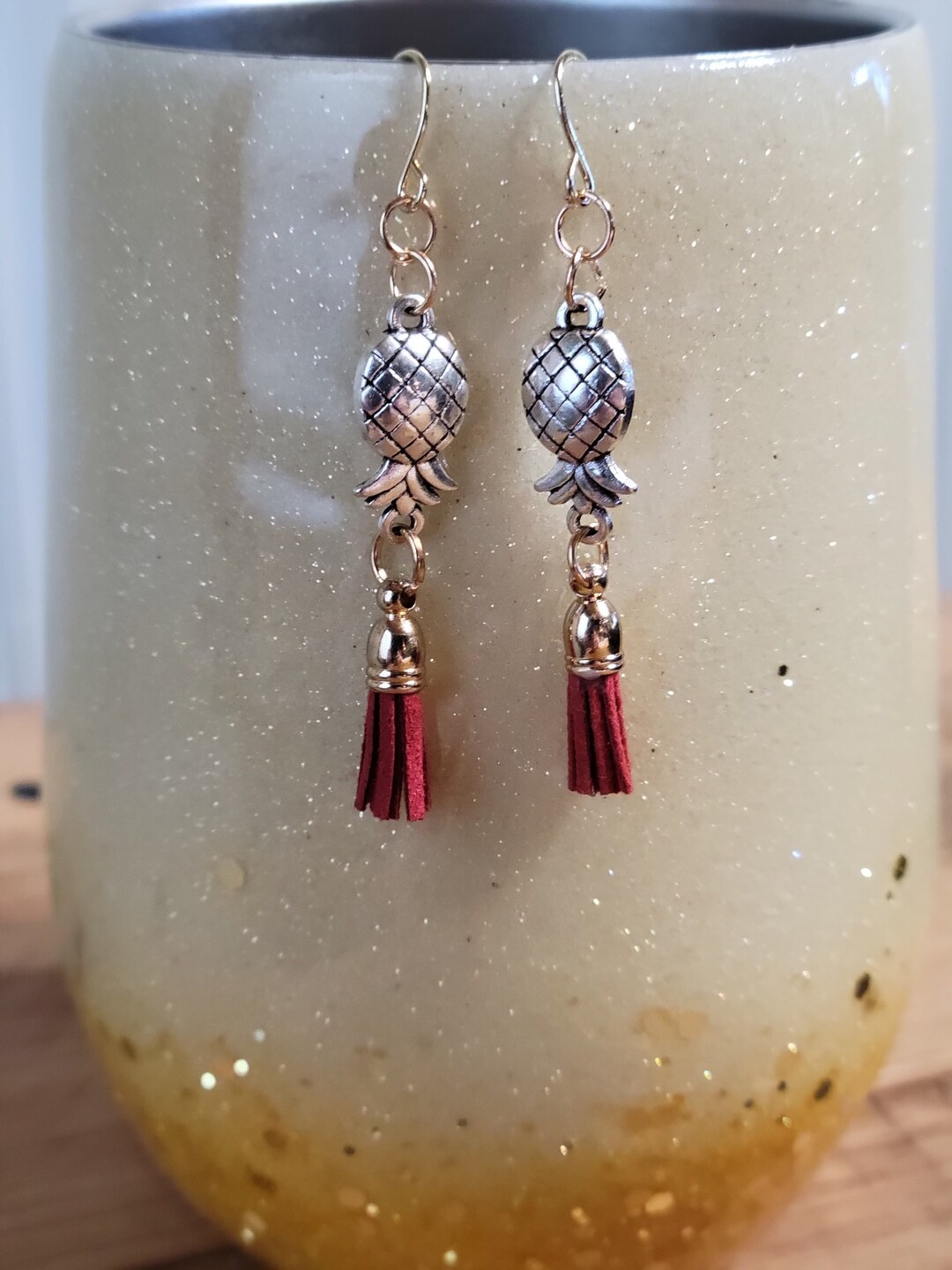 Upside Down Pineapple Swinger Earrings Multiple Color Tassel Options