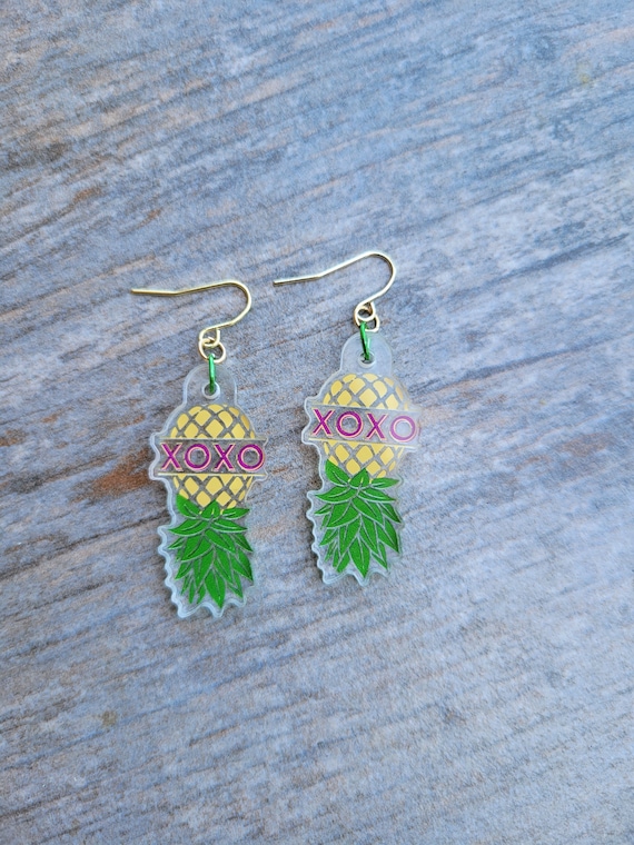 Silver and Gold Upside Down Pineapple Earrings 