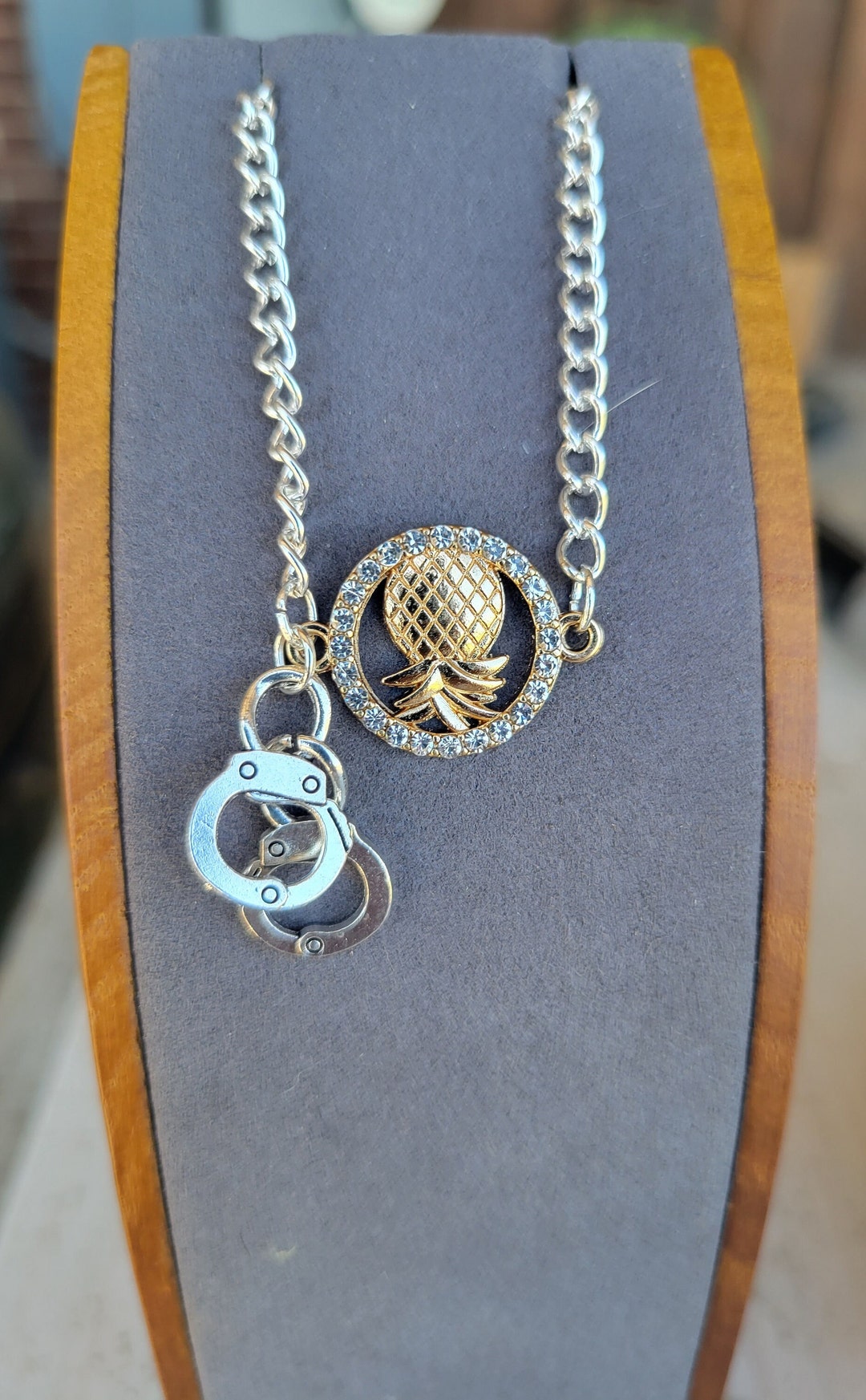 Pineapple Anklet With a Handcuff Charm, Upside Down Pineapple Anklet