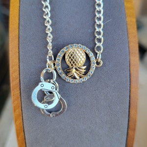 Pineapple Charm Anklet: Rhinestone Ring & Handcuff Detail