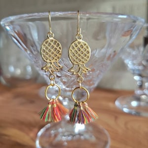 Upside Down Pineapple Earrings with Rainbow Tassels, Swinger Lifestyle Earrings