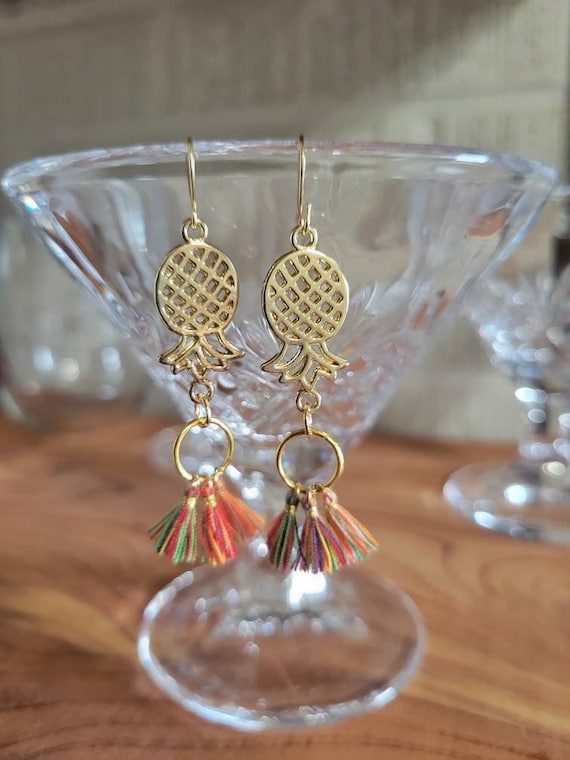 Silver and Gold Upside Down Pineapple Earrings 