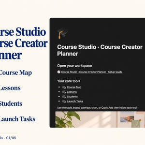 Course Studio Notion Template: Course Creator Planner with Course Map, Lessons, Students & Launch Tasks | Editable Course Planning Dashboard