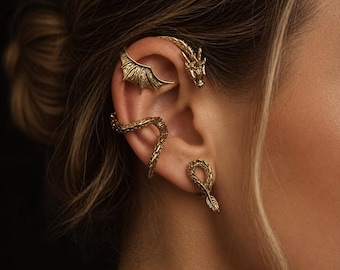 Gold Drachen Ohrmanschette kein Piercing, Drachen Ohr wickeln, Fake Ohrring, mystisches Brautgeschenk für sie, Schwester Geschenke, kein Piercing Ohrmanschette, Manschette Geschenk