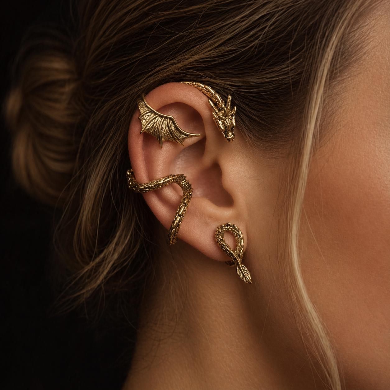 Gold dragon earrings - Etsy 日本