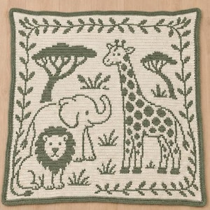 Safari Animal Crochet Blanket Pattern PDF, Lion Elephant Giraffe Colorwork, Two Layouts, US Terms Digital Download