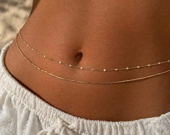 Gold Waist Chain, Layered Belly Chain, Dainty Bodychain Jewelry, Bikini Body Chain, Beach Waistchain, Summer Gift For Her