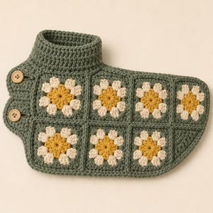Retro Crochet Dog Jacket Pattern PDF, Daisy Granny Square Pet Coat, Sizes XS–XL, American Terms