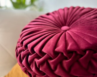 Round Burgundy Velvet Cushion