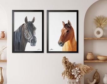 Boceto de caballo único de su foto, dibujo original de ilustración de animales de acuarela dibujado a mano, sorpresa de madrastra de perro de jubilación, boxeadores