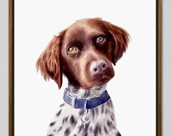 Realistic Dog Portrait in Watercolor. Custom dog painting of any breed from photo by Katryn Bowe.