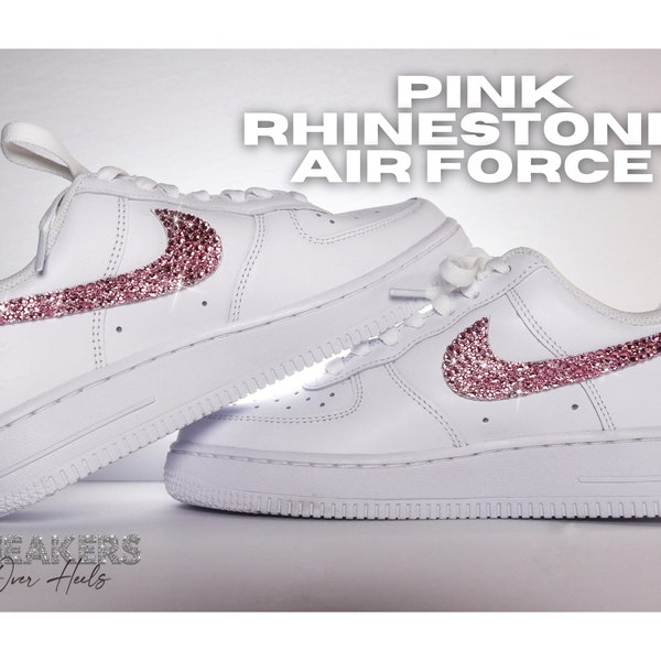 Nike Air Force 1 with Pink Rhinestone Swoosh Logos | Gifts for Her | Sneakers Over Heels