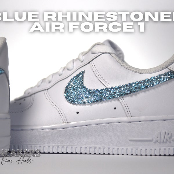 Blue Rhinestoned Nike Air Force 1 with Swarovski Crystals | Rhinestone Sneakers | Blue Air Force 1 | Custom AF1 | Sneakers Over Heels