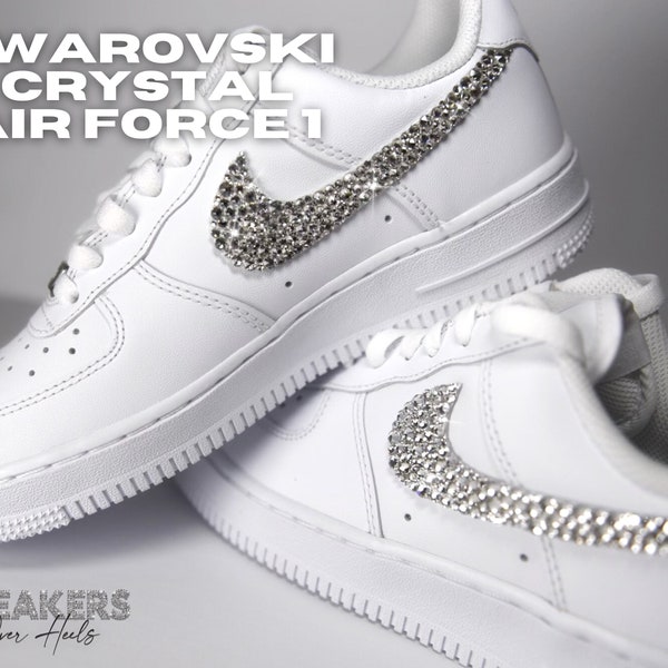 Nike Air Force 1 with Rhinestone Swoosh Logo | Custom AF1 with Swarovski Crystals  | Birthday Gift for Her| Sneakers Over Heels