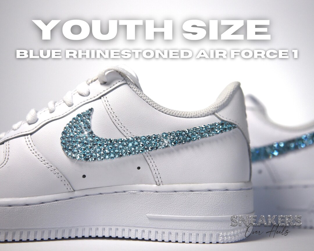 YOUTH SIZE Air Force 1 With BLUE Swarovski Crystals Rhinestone Sneakers