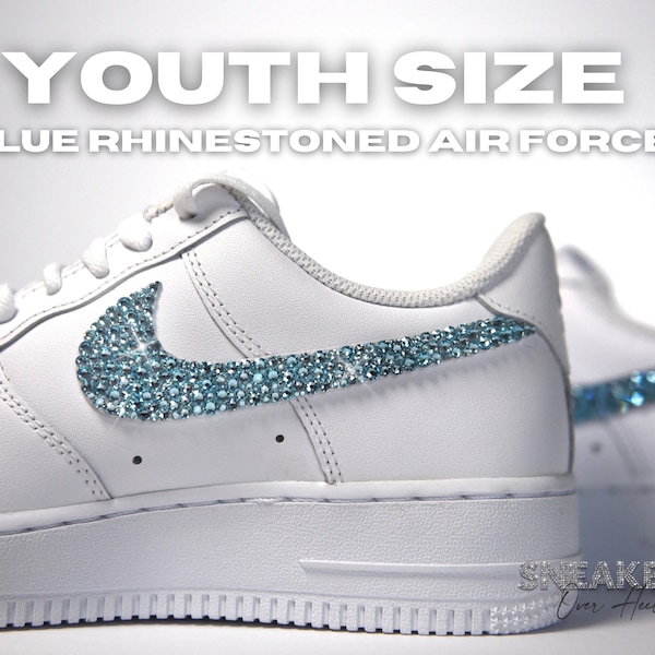 YOUTH SIZE  Air Force 1 with BLUE Swarovski Crystals | Rhinestone Sneakers | Blue Air Force 1 | Custom AF1 | Sneakers Over Heels