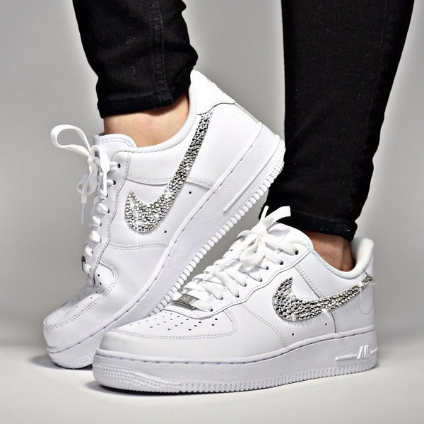 Bling Air Force Ones | AF1 personnalisé avec cristaux Swarovski | Baskets strass | Baskets sur talons