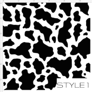 May include: Black and white cow print pattern. The pattern is seamless and repeats. The print is in a classic style with large, irregular spots.