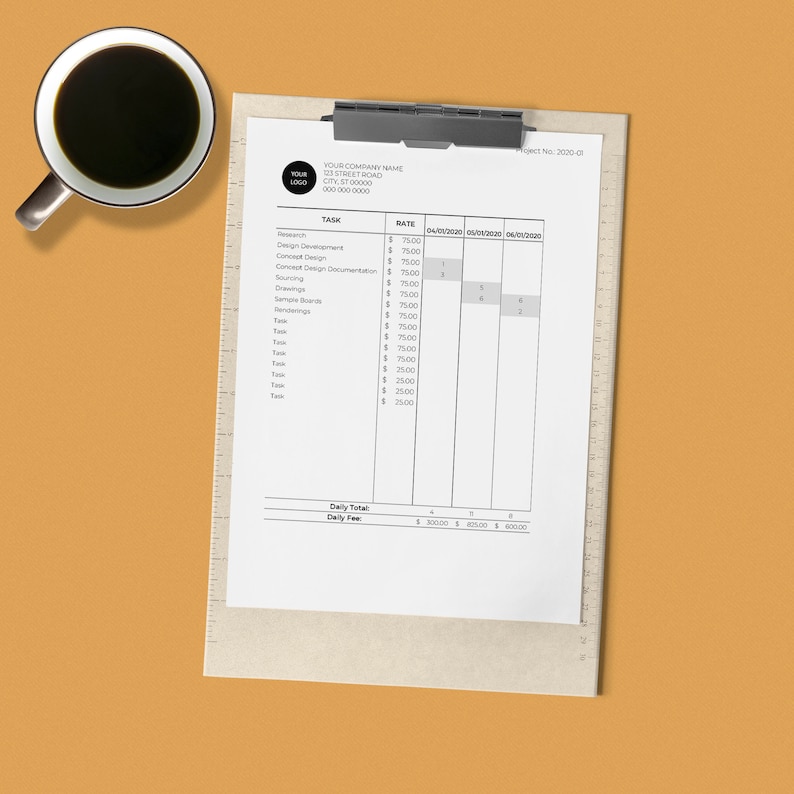 Project Time Sheets Template for Interior Designers - Etsy