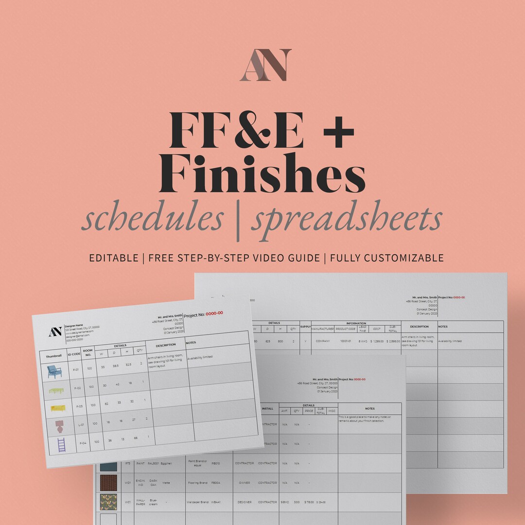 FF E and Finishes Schedules Spreadsheets Template Etsy FF E and Finishes Schedules Spreadsheets Template Etsy