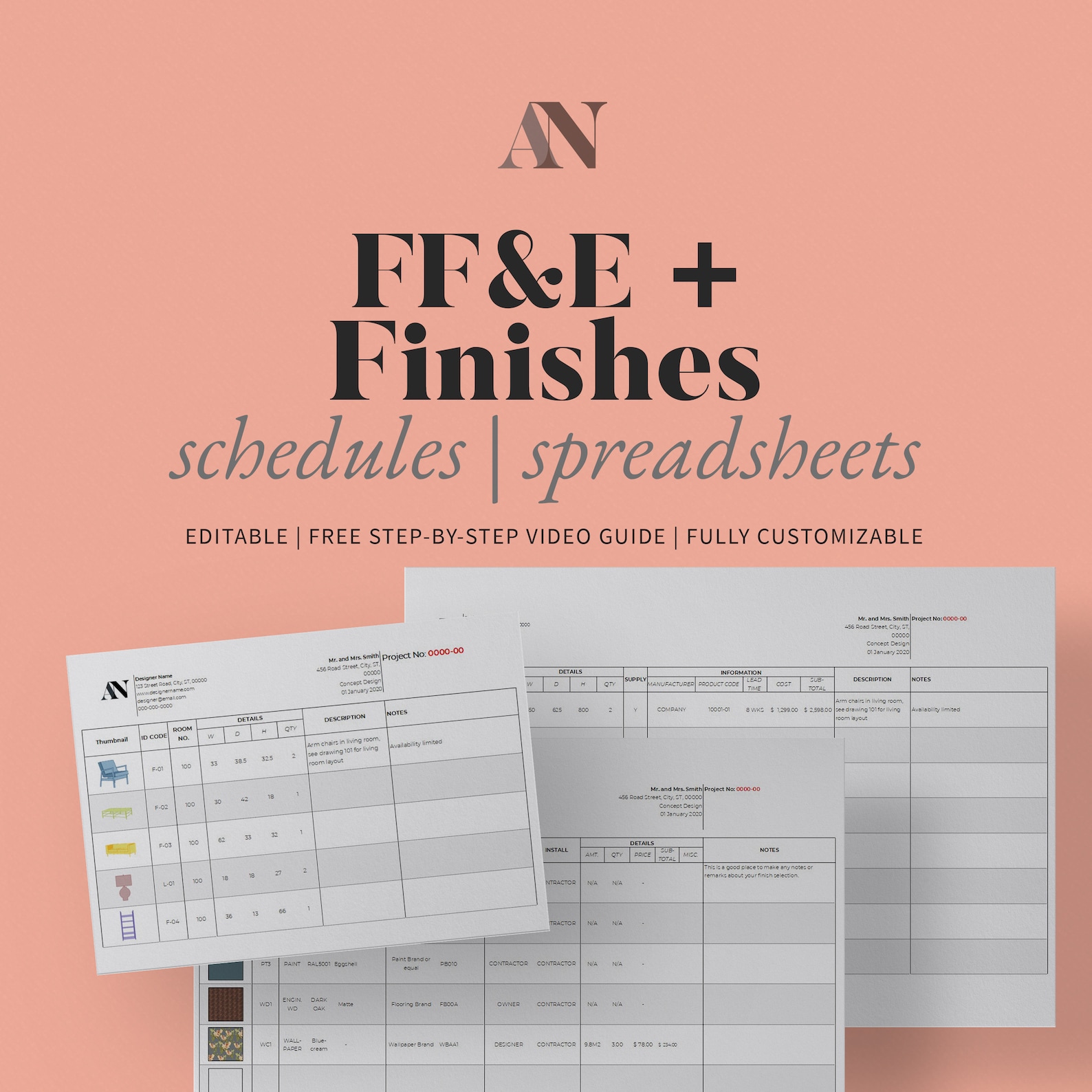 FF&E and Finishes Schedules Spreadsheets Template Etsy