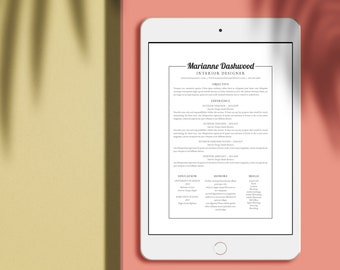 Marianne Dashwood - CV/Resume + Letterhead Templates - *InDesign ONLY* - A4 and US Letter