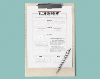 Elizabeth Bennet - CV/Resume + Letterhead Templates - *InDesign ONLY* - A4 and US Letter