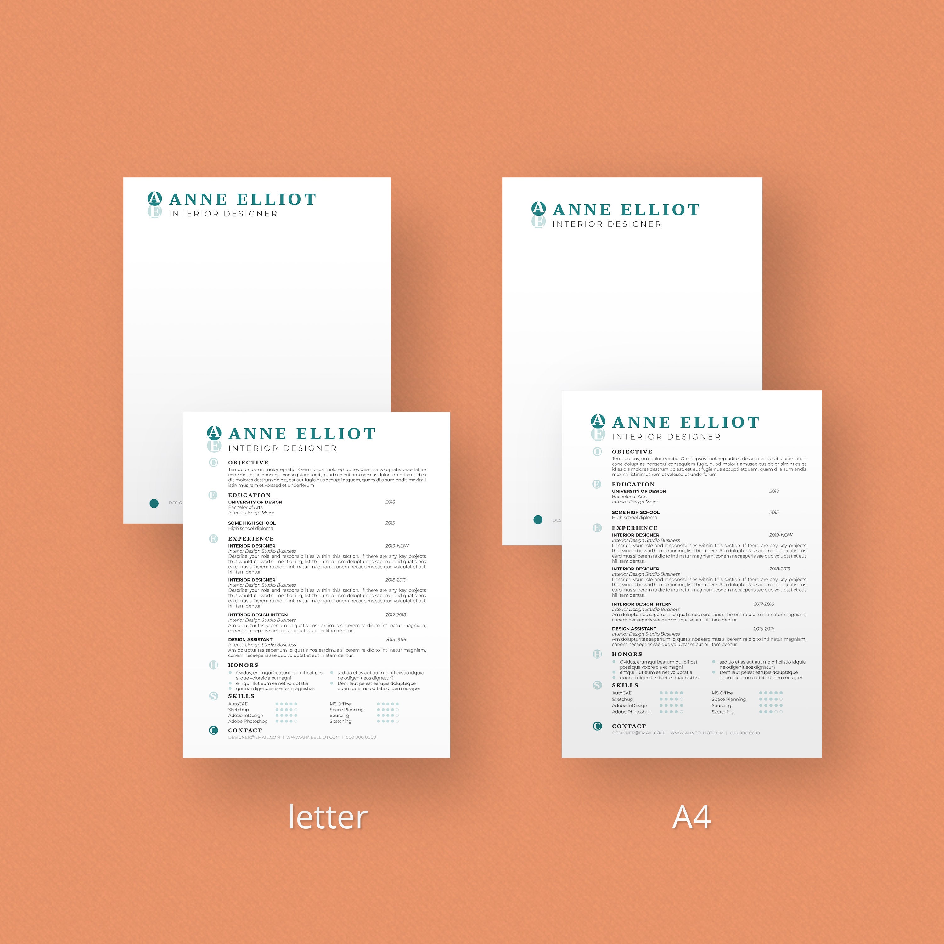 Anne Elliot Cv/resume Letterhead Templates indesign - Etsy