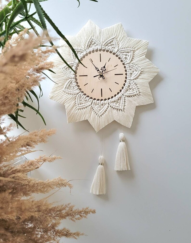 Boho Clock Macrame Clock Wall Clock Art Wall Bohemian Etsy