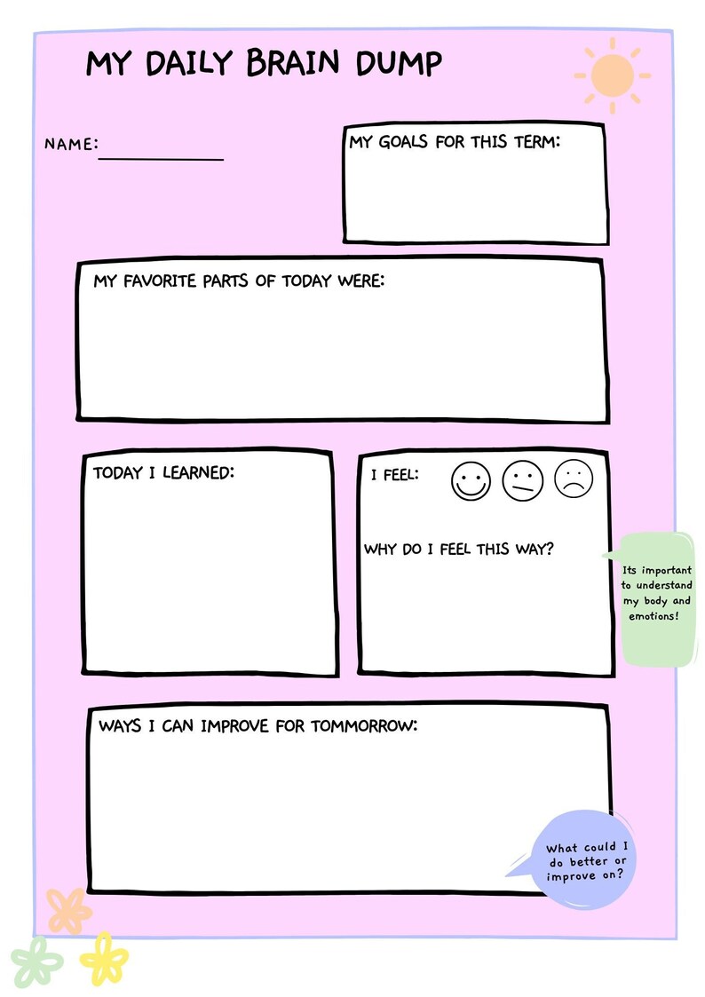 Kids Gratitude Journal | Student Daily Brain Dump and Reflection- Digital Download - 4 Printable ...