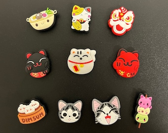 Lucky Cat Shoe Charm | Lucky Cat Croc Charm | Cute Cat Charm | Japanese Lucky Cat| Neko Charm | Foodie | Snacks | Kawaii Food Charm | Dragon