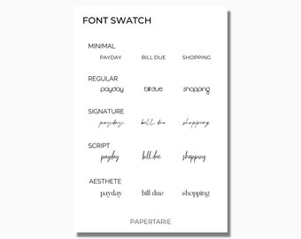 Font Swatch Sheet | Five Fonts | Transparent Matte | Standard Size | One Sheet