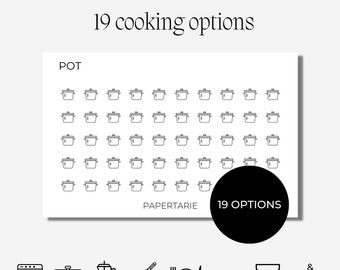 Cooking & Baking Icon Stickers | Micro Icons | Mini Icons | 19 Options | Transparent Matte | Minimal | Two Sizes