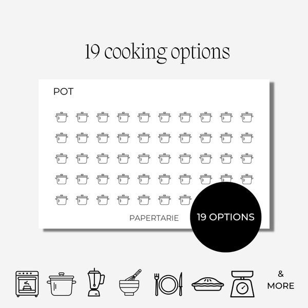 Cooking & Baking Icon Stickers | Micro Icons | Mini Icons | 19 Options | Transparent Matte | Minimal | Two Sizes