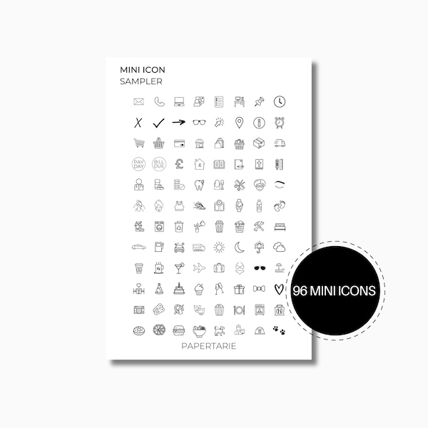 Mini Icon Sampler | Icon Stickers | Standard Size | Sample Sheet