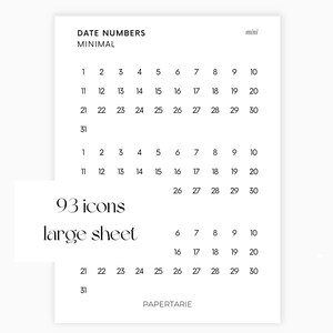 Mini-datumnummerklistermärken | 3 månader | Transparenta | Minimalistiska | Klistermärken | Siffror | Stort ark | Matt | Glansigt | Hobonichi